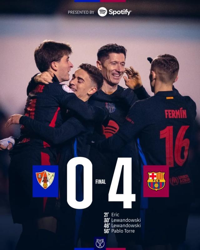 星空体育官方入口-【国王杯】莱万梅开二度，巴萨客场4比0大胜晋级16强